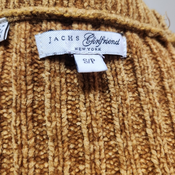 Jachs Girlfriend Ribbed Velvet Chenille Crewneck Sweater Mustard Yellow - Picture 3 of 6